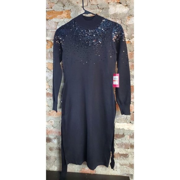 Vince Camuto Dresses & Skirts - Vince Camuto Knit Sequined Sweater Dress Womens Sz XS New NWT Black